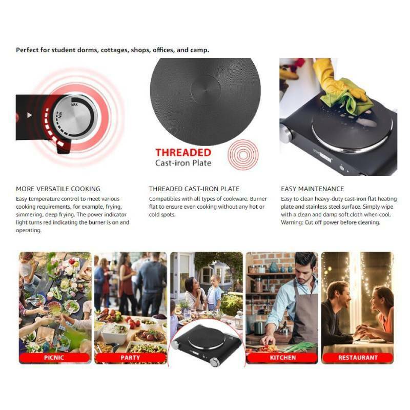 VIVOHOME 1500W Portable Electric Burner Single Hot Plate Adjustable Temperature - Fresh Stock Dated December 2025