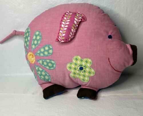 Pottery Barn PB Teen Pig Pink Stitch Flowers Blue Polka Dots Pillow Decor - Fresh Stock Dated December 2025