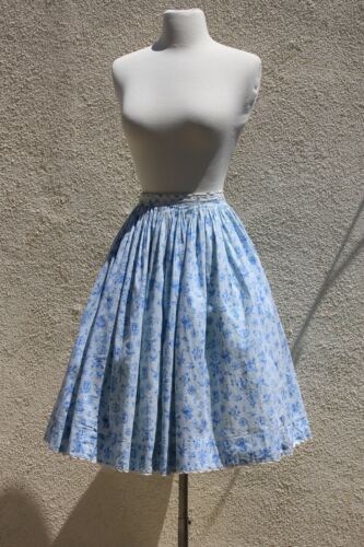 vintage 1950s blue novelty print cotton full skirt m - Fresh Stock Dated December 2025