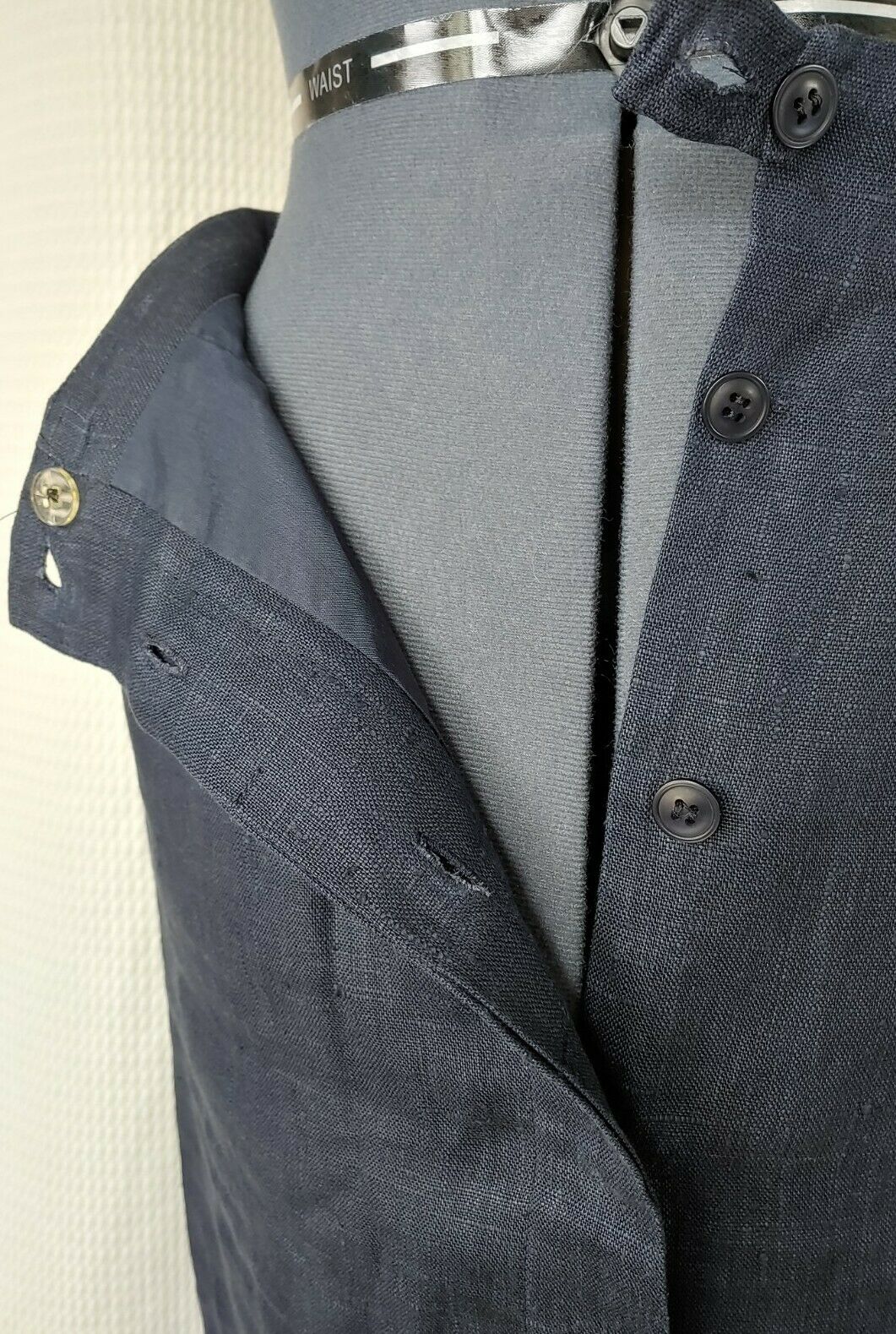 Vintage Navy Blue Linen Concealed Button Down Skirt - Fresh Stock Dated March 2026