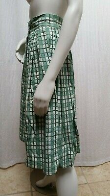Vintage 50's GREEN & WHITE PLAID BUTTON FRONT FULL SKIRT - Waist 24 inches - Fresh Stock Dated February 2026