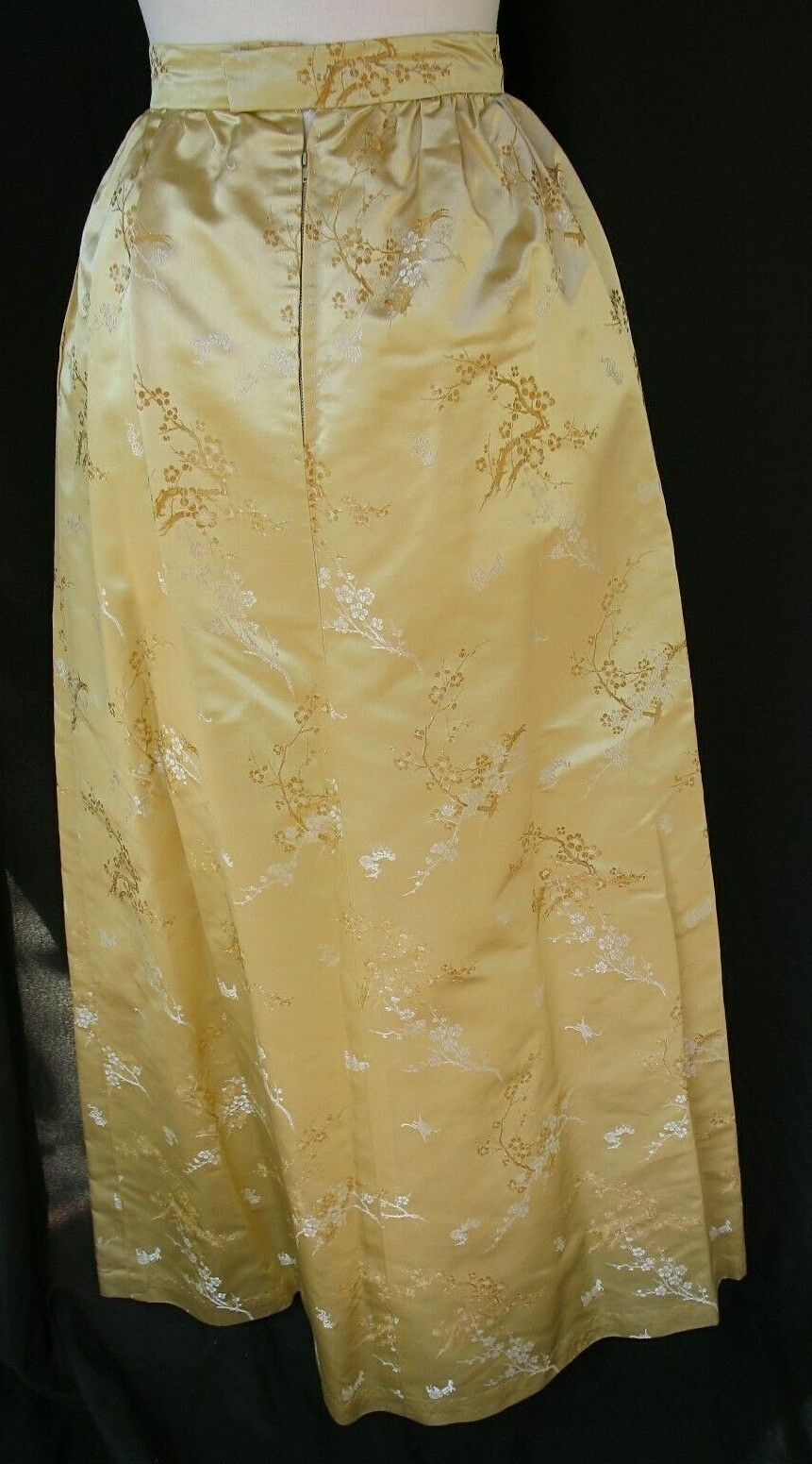 VINTAGE 60'S 100% SILK SATIN BROCADE A LINE MAXI SKIRT METAL ZIPPER SMALL - Fresh Stock Dated March 2026