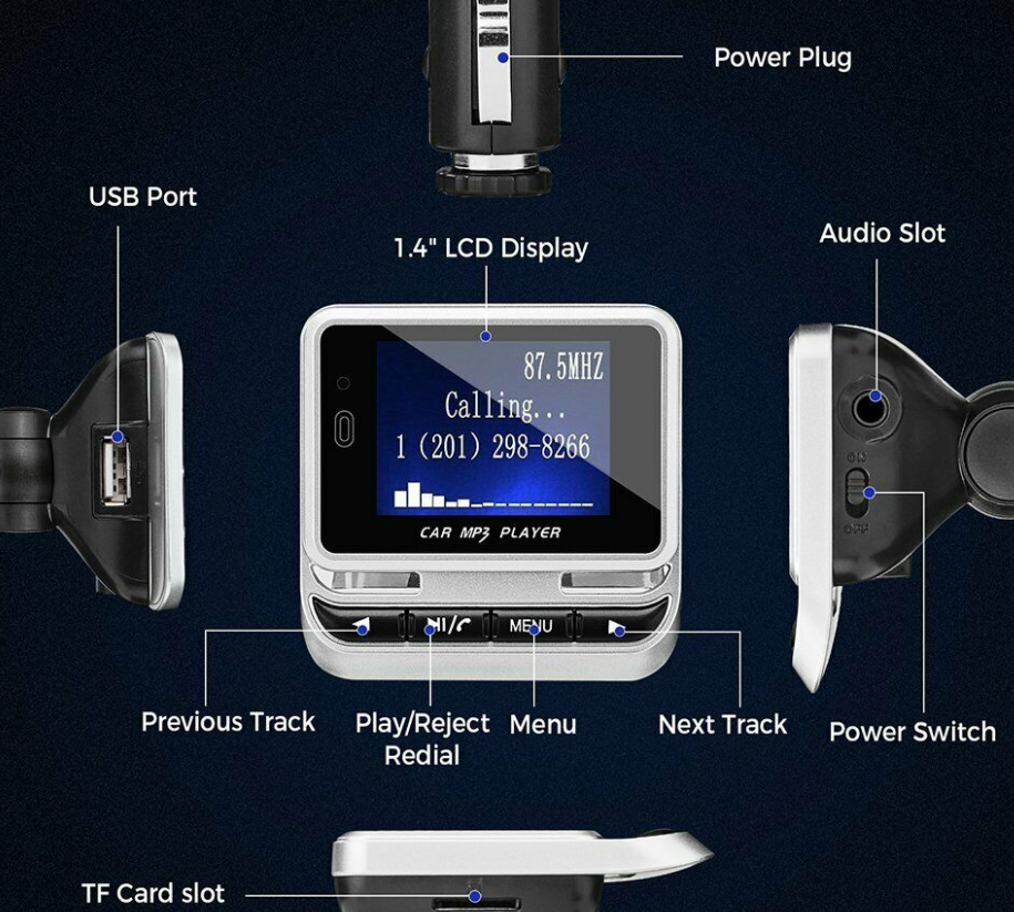 Car Bluetooth FM Transmitter Radio MP3 Wireless Adapter Car Kit 1.4