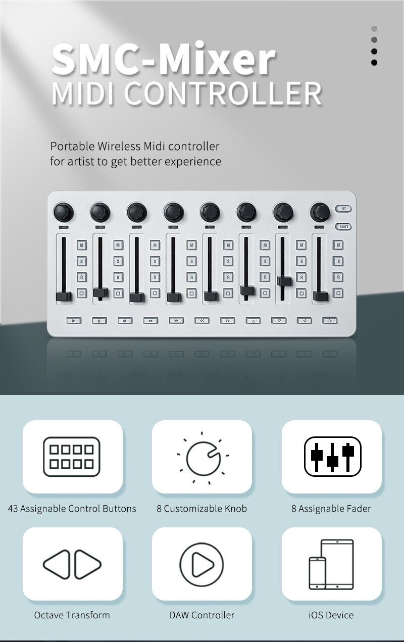 M-VAVE SMC-Mixer MIDI Controller Wireless and USB for Windows/Mac/IOS/Android - Fresh Stock Dated February 2026