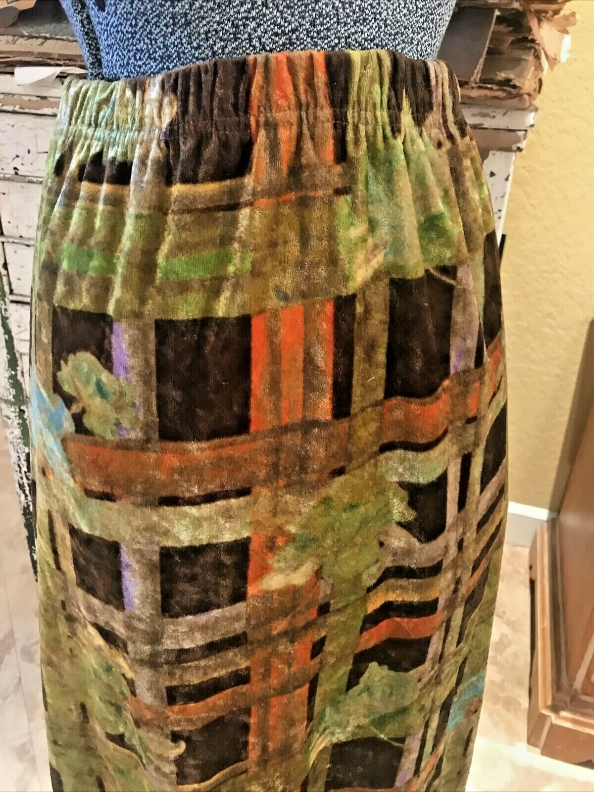 Vintage Womens Maxi Skirt Velour 60s 70s European Hippy Boho Graphic Print XS S - Fresh Stock Dated February 2026