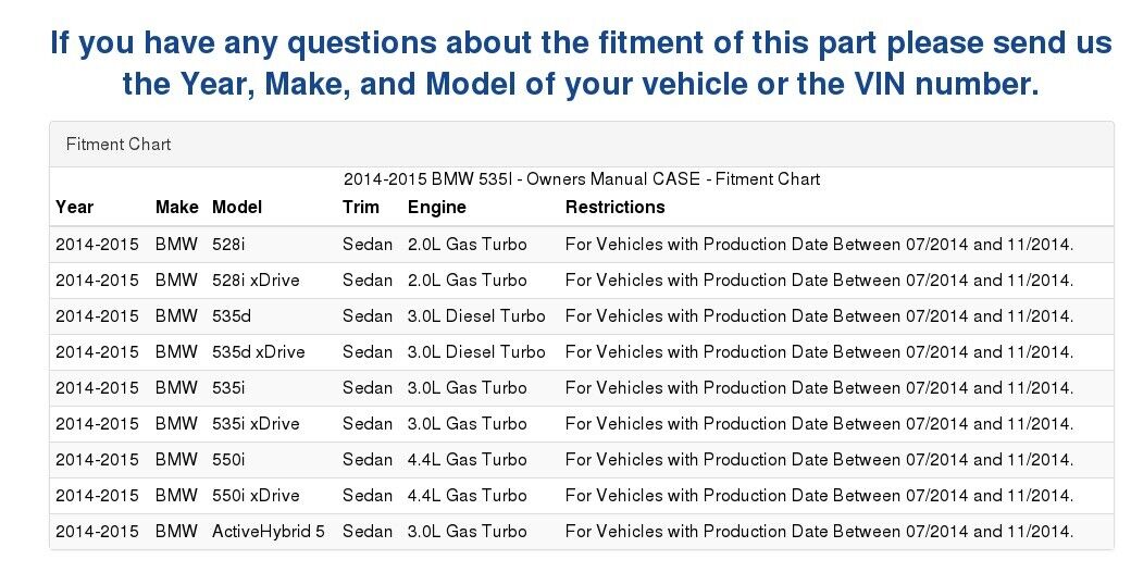 2014-2015 BMW 528I - Owners Manual CASE - Fresh Stock Dated February 2026