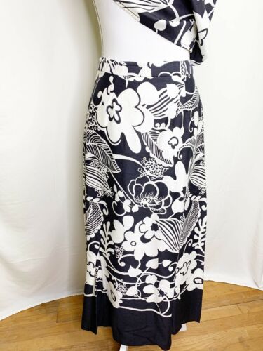 Vintage Black And White Hawaiian Print Maxi Skirt With Matching Wrap - 1960s - Fresh Stock Dated February 2026