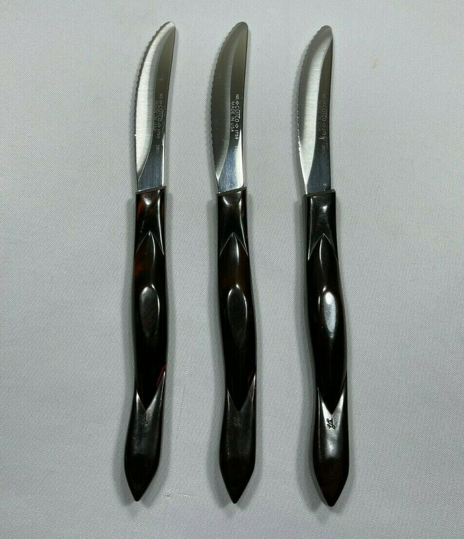 VTG Cutco Table Steak Knives set of 3 #1759 D82 Dark Brown Orange Marbling - Fresh Stock Dated December 2025