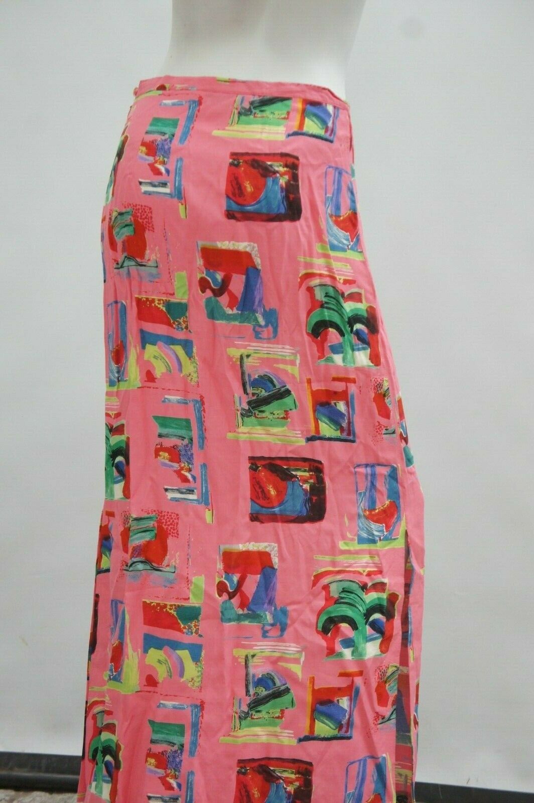 Vintage 90s Abstract Print Pink Maxi Skirt By Elyse Hart - Fresh Stock Dated December 2025