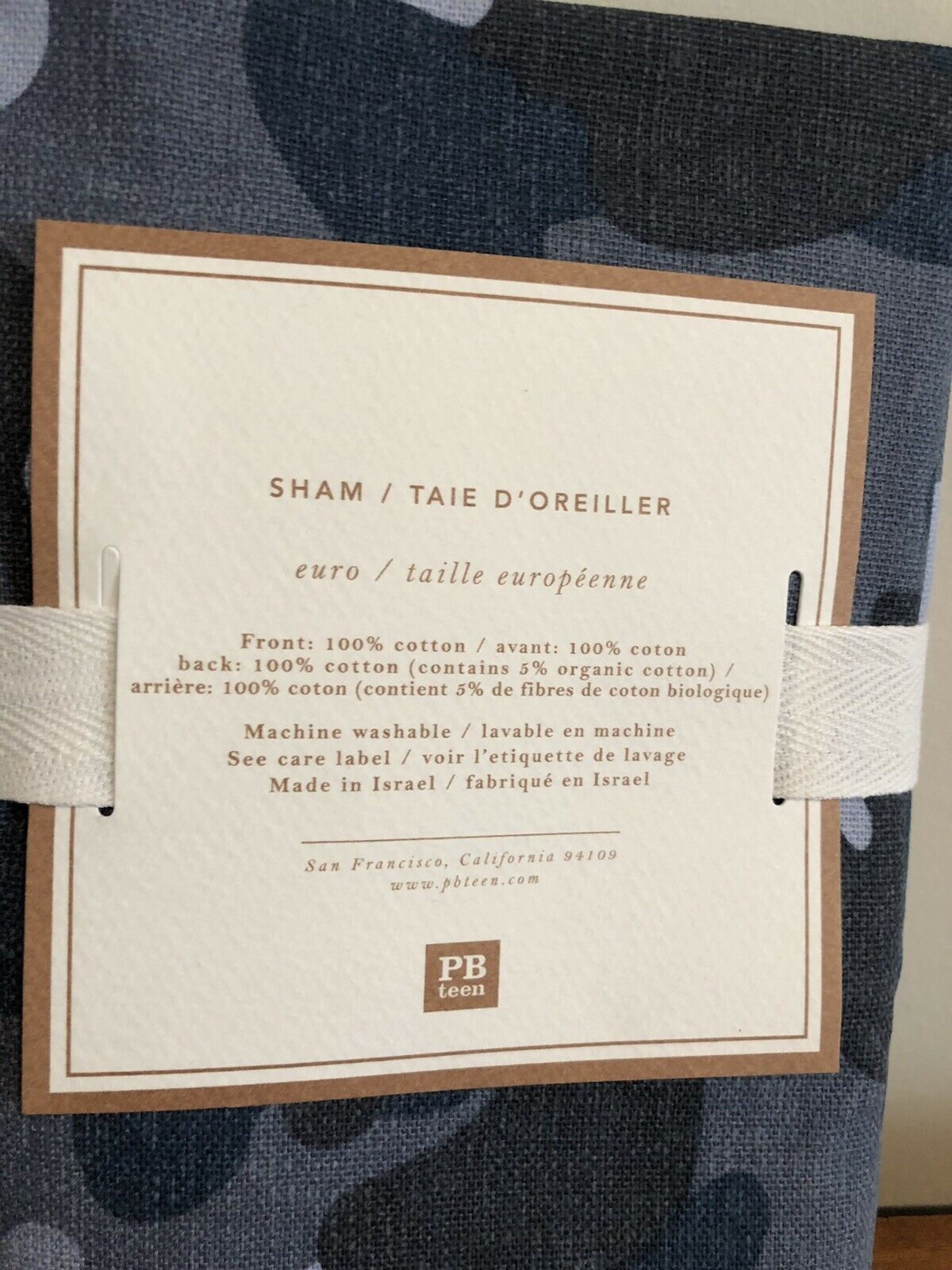 New Pottery Barn Teen Camo Canvas Cotton Euro Sham Blues & Purple/Pink Trim - Fresh Stock Dated December 2025