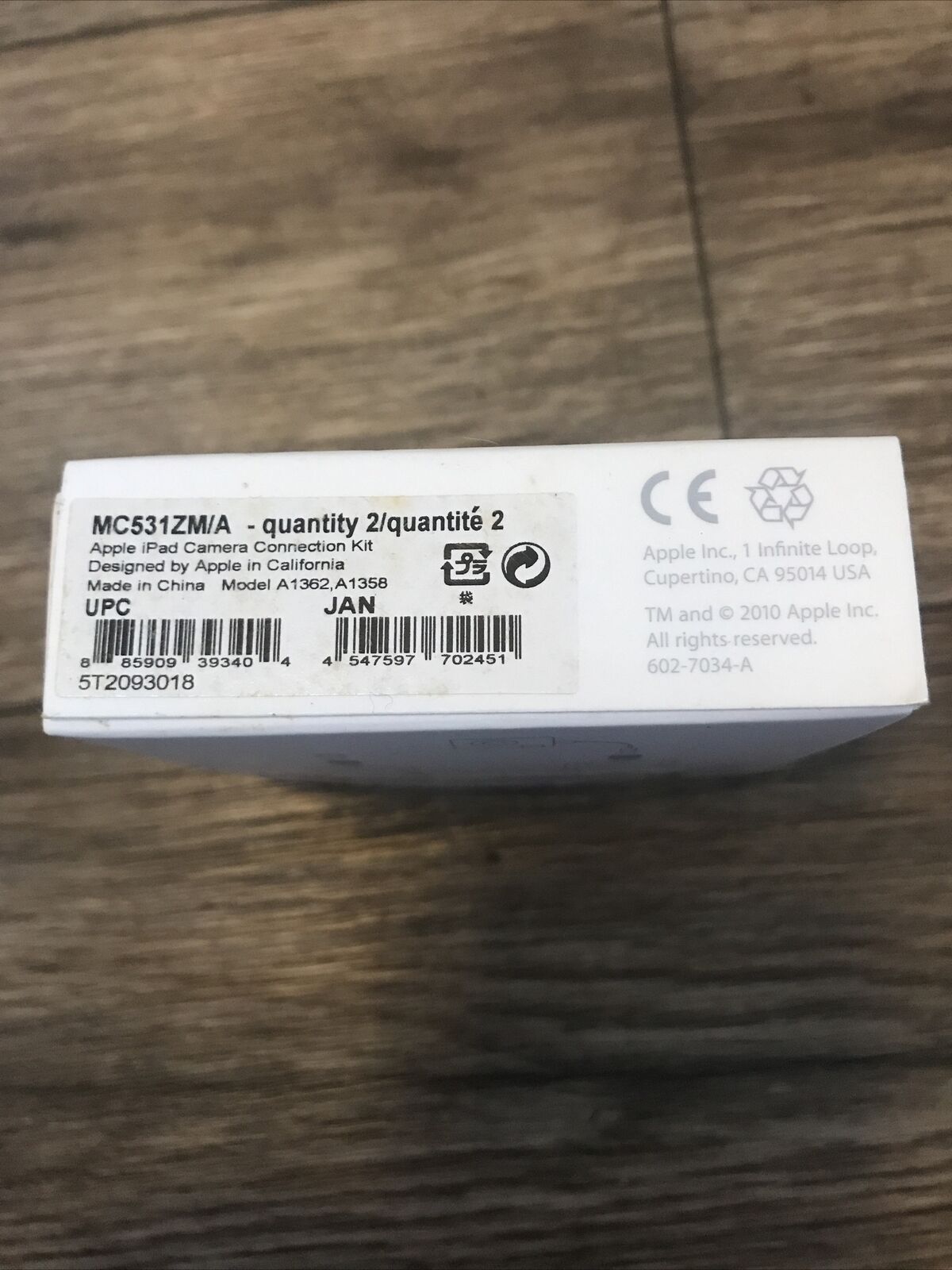 APPLE iPAD CAMERA CONNECTION KIT  MC531ZM/A MODEL A1362 A1358 - Fresh Stock Dated February 2026