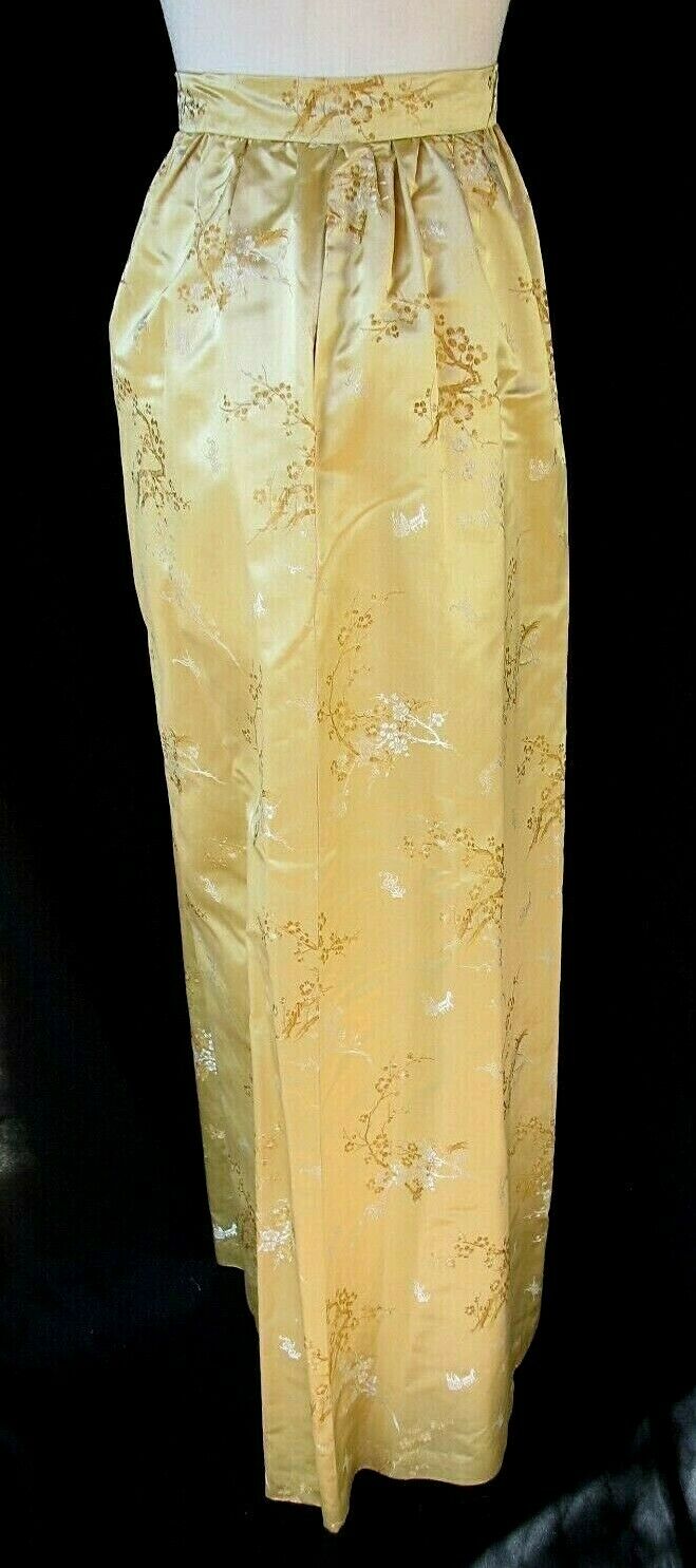 VINTAGE 60'S 100% SILK SATIN BROCADE A LINE MAXI SKIRT METAL ZIPPER SMALL - Fresh Stock Dated March 2026