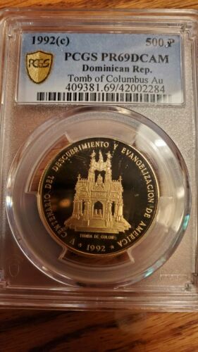1992 500 Pesos Gold Dominican Republic,   Tomb Of Columbus Very RARE  Only... - Fresh Stock Dated December 2025