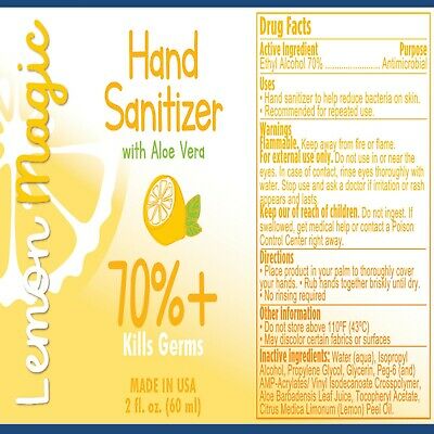 Hand Sanitizer 70% Alcohol Fresh Lemon Scent Aloe Gel Type 2 oz Bottle 48 pcs - Fresh Stock Dated February 2026