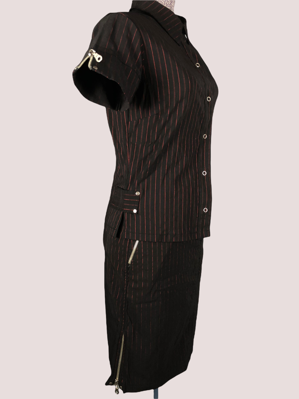 Vtg 90s SERIOUS Stretchy Pinstripe Mall Goth Rave Pin Stripe Skirt Top Set - Fresh Stock Dated March 2026