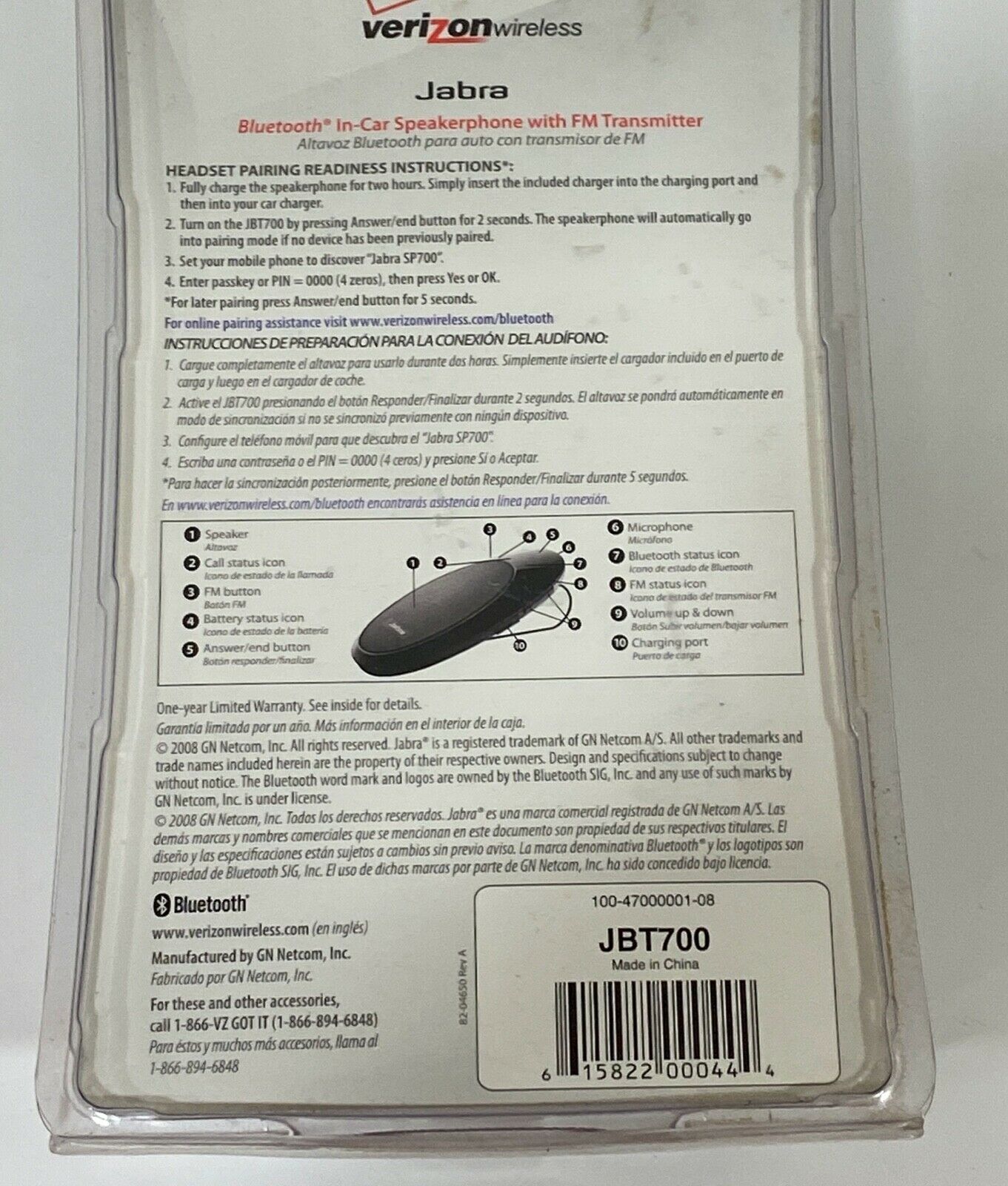 New Jabra JBT700 Bluetooth In-Car Speakerphone with FM Transmitter Universal - Fresh Stock Dated February 2026