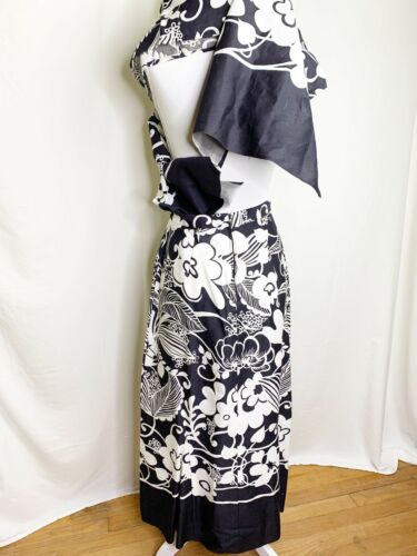 Vintage Black And White Hawaiian Print Maxi Skirt With Matching Wrap - 1960s - Fresh Stock Dated February 2026