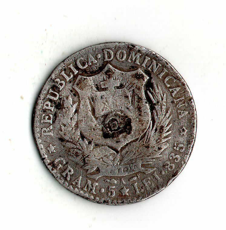 1891 A DOMINICAN REPUBLIC 1 FRANCO SILVER 