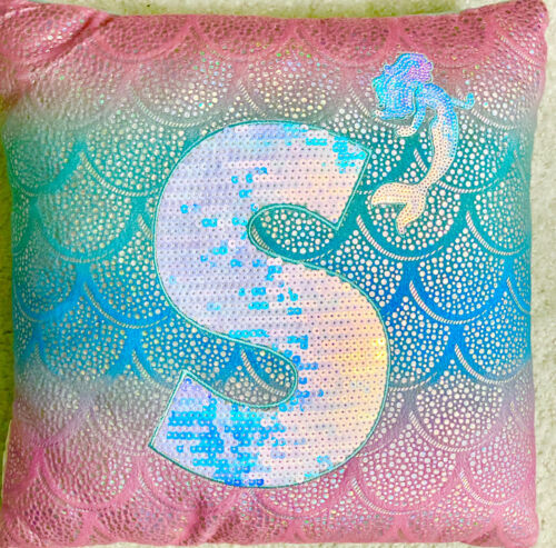 Justice Foil Mermaid Pillow Room Decor Blue Pink INITIAL 