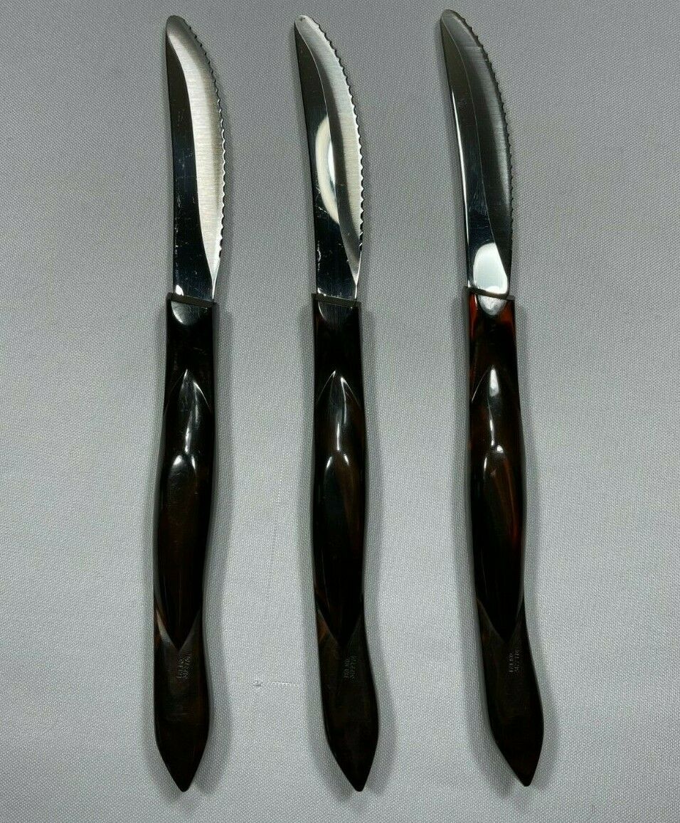 VTG Cutco Table Steak Knives set of 3 #1759 D82 Dark Brown Orange Marbling - Fresh Stock Dated December 2025
