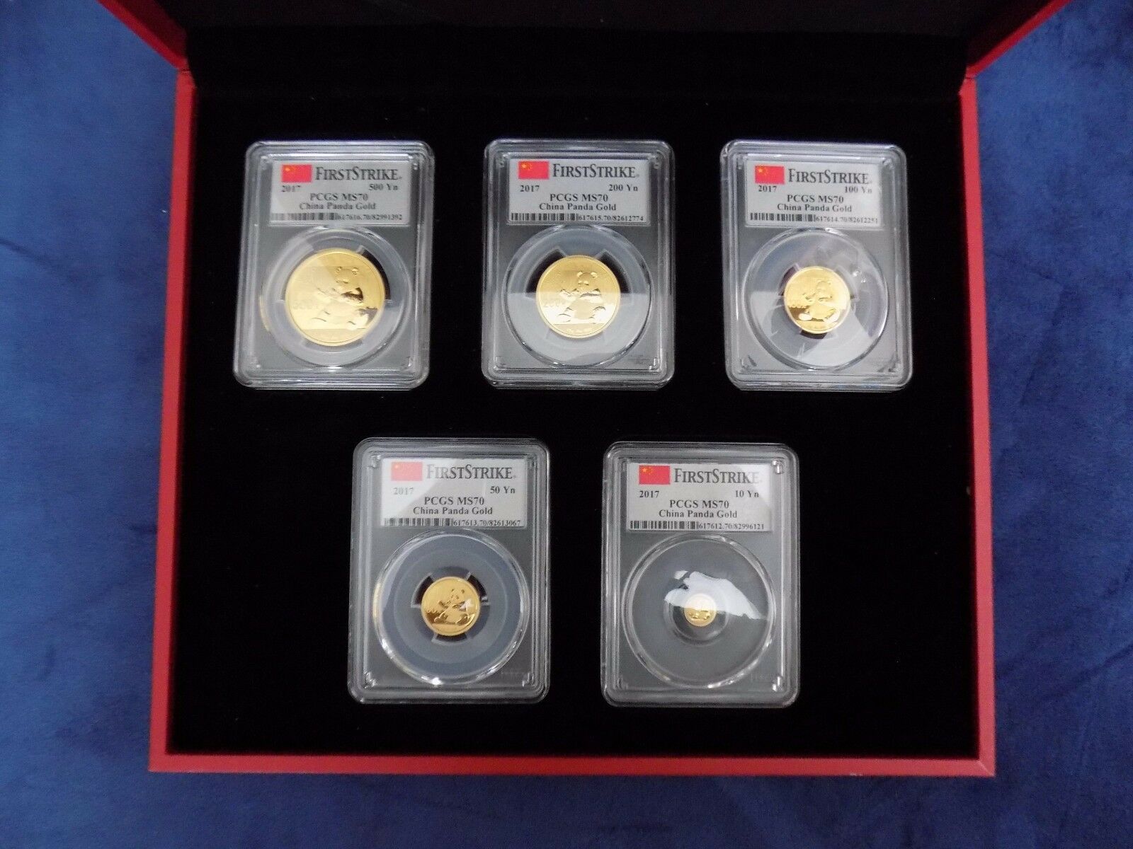 2017 CHINA 999 GOLD PANDA PRESTIGE 5 COINS SET PCGS MS 70 FIRST STRIKE mint box - Fresh Stock Dated February 2026