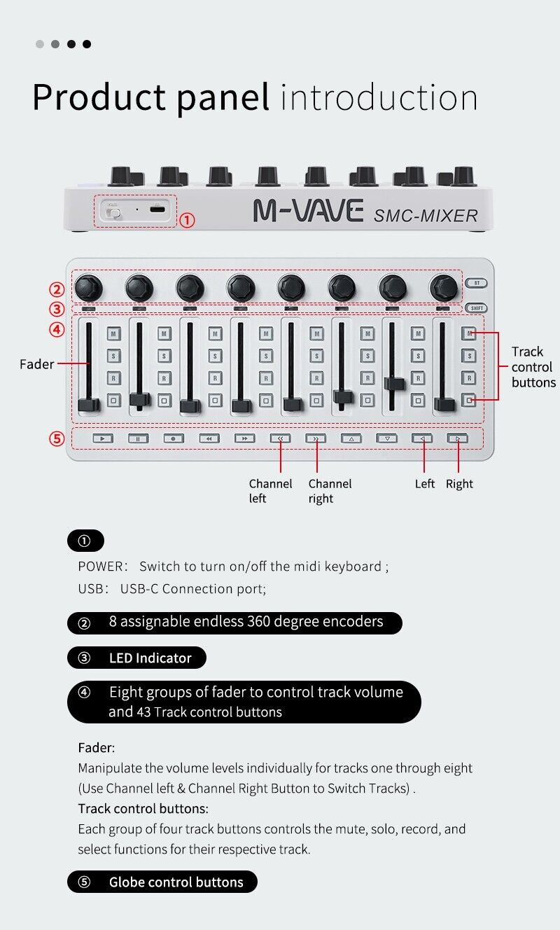 M-VAVE SMC-Mixer MIDI Controller Wireless and USB for Windows/Mac/IOS/Android - Fresh Stock Dated February 2026