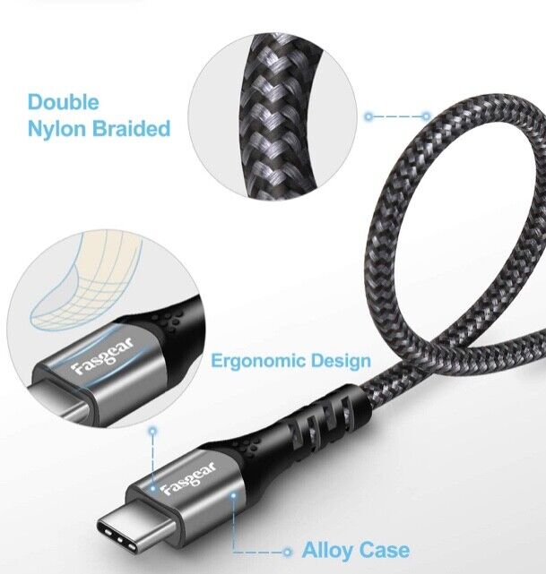 Fasgear USB C to C Cable 1.6ft, Type C 3.1 Gen 2 1.6ft (50cm), Black - Fresh Stock Dated February 2026
