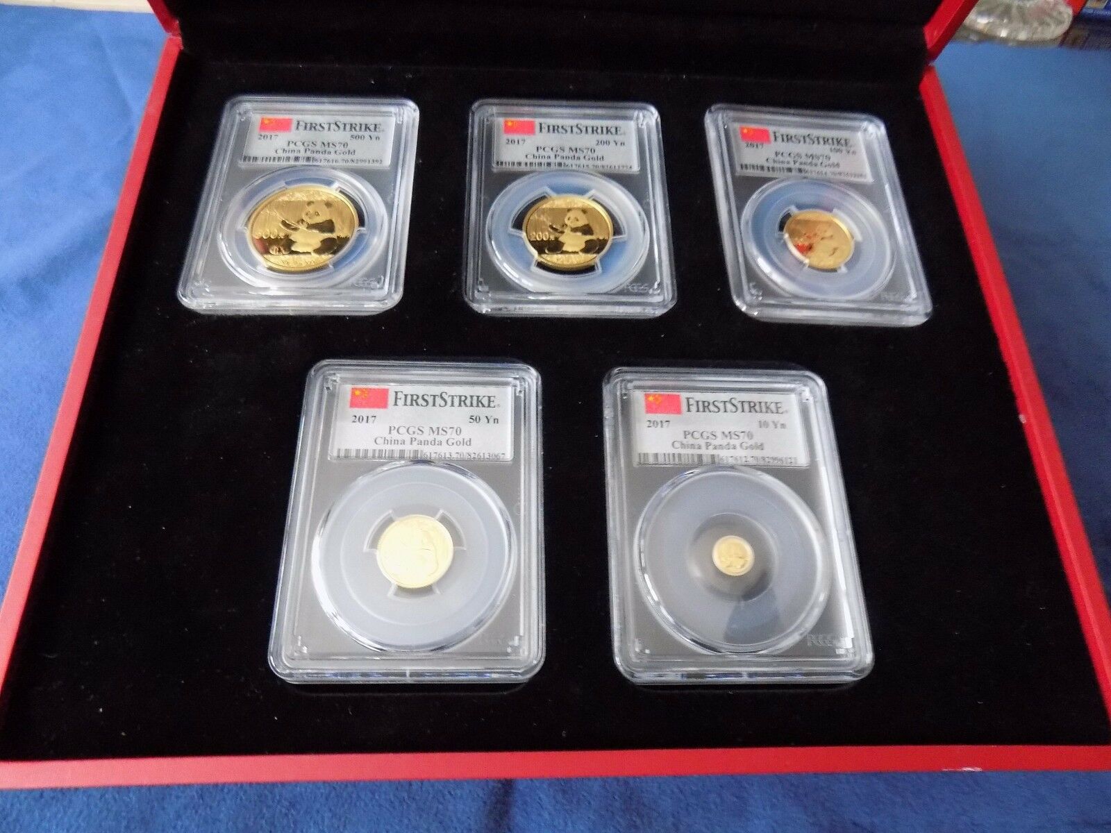 2017 CHINA 999 GOLD PANDA PRESTIGE 5 COINS SET PCGS MS 70 FIRST STRIKE mint box - Fresh Stock Dated February 2026