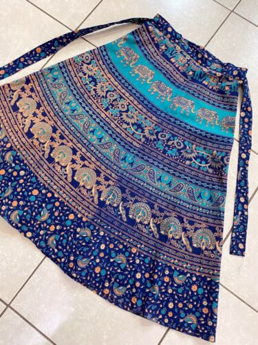 VTG 70s Cotton Indian Block Print Maxi Wrap Skirt Hippie One Size Sarong Gypsy - Fresh Stock Dated February 2026