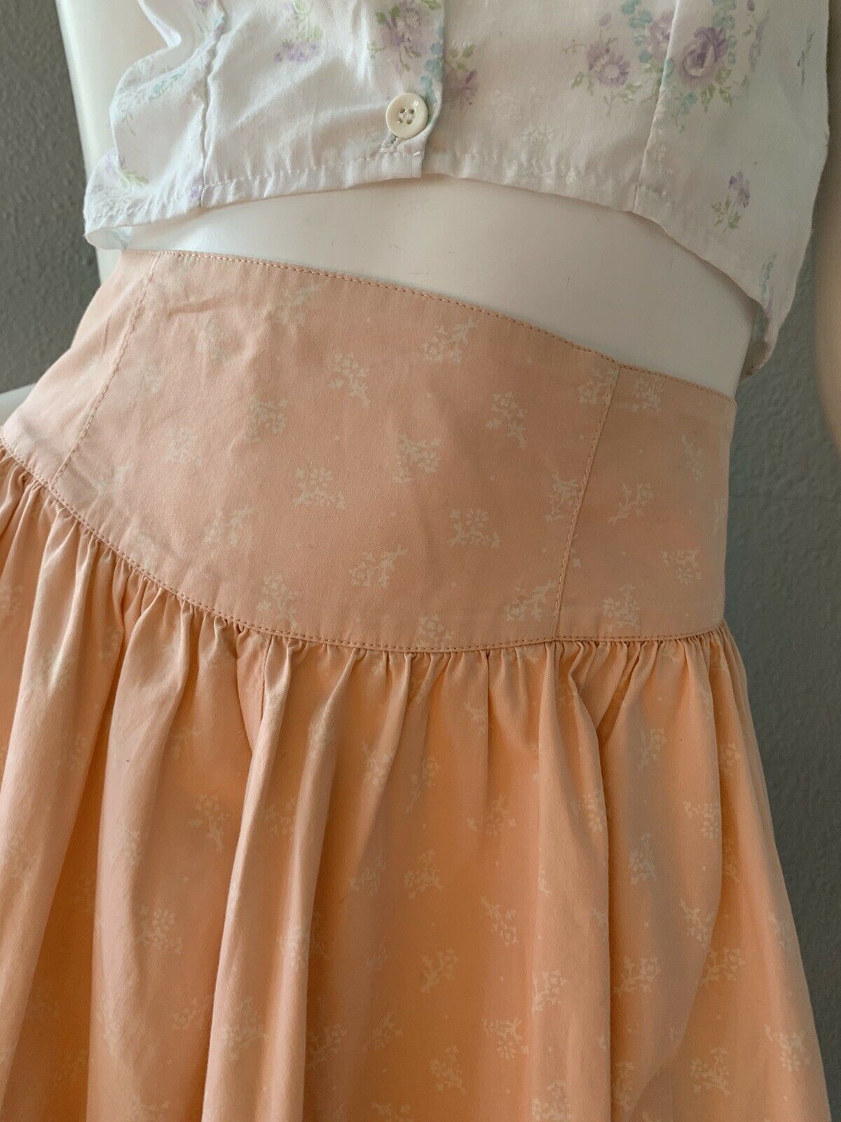 Vintage 80s Pink Floral Retro Cotton High Waist Western Full Sweep Mini Skirt S - Fresh Stock Dated March 2026