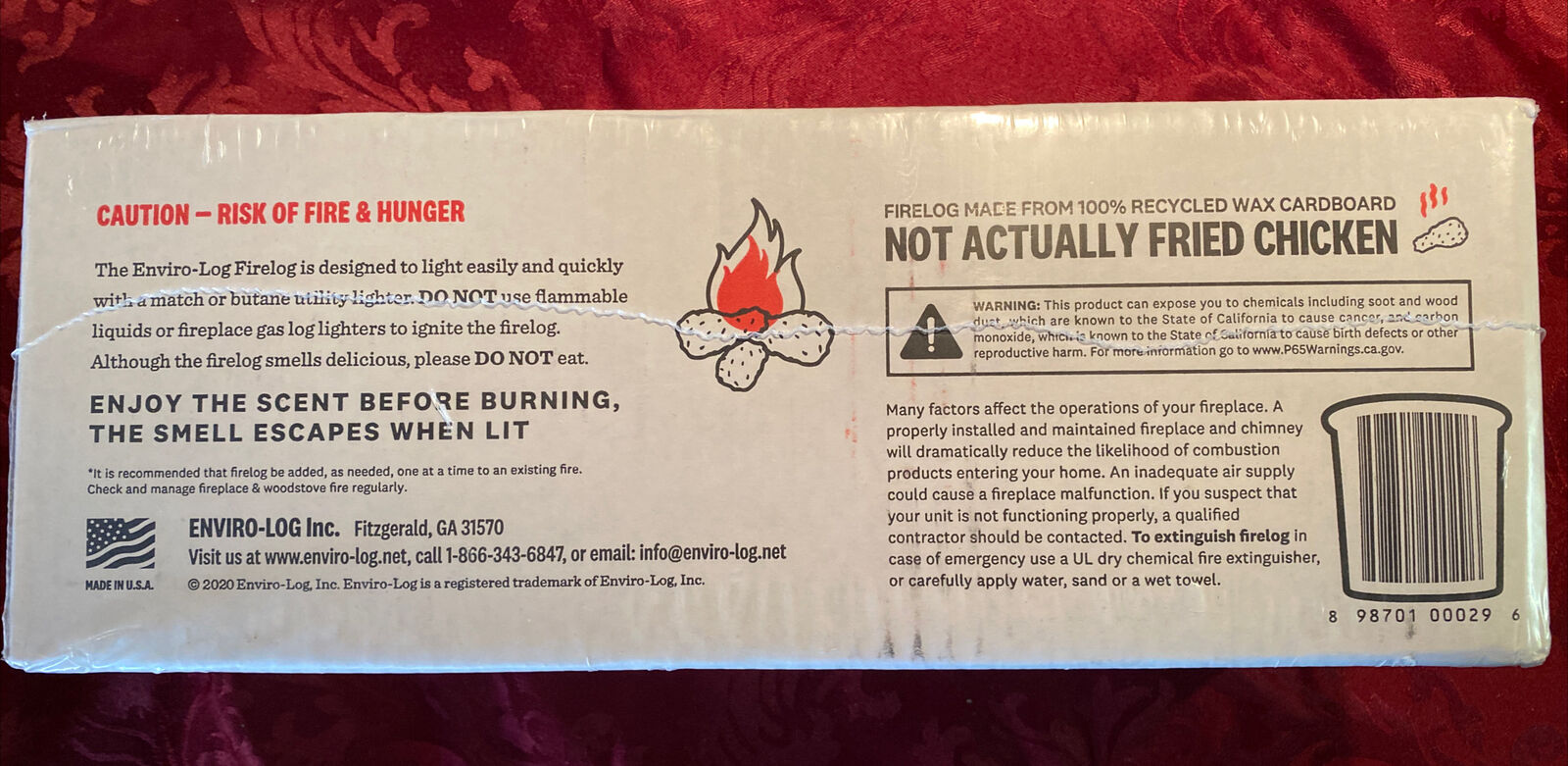 KFC FIRE LOG 11 HERBS & SPICES ENVIROLOG KENTUCKY FRIED CHICKEN FIRE LOG - Fresh Stock Dated December 2025