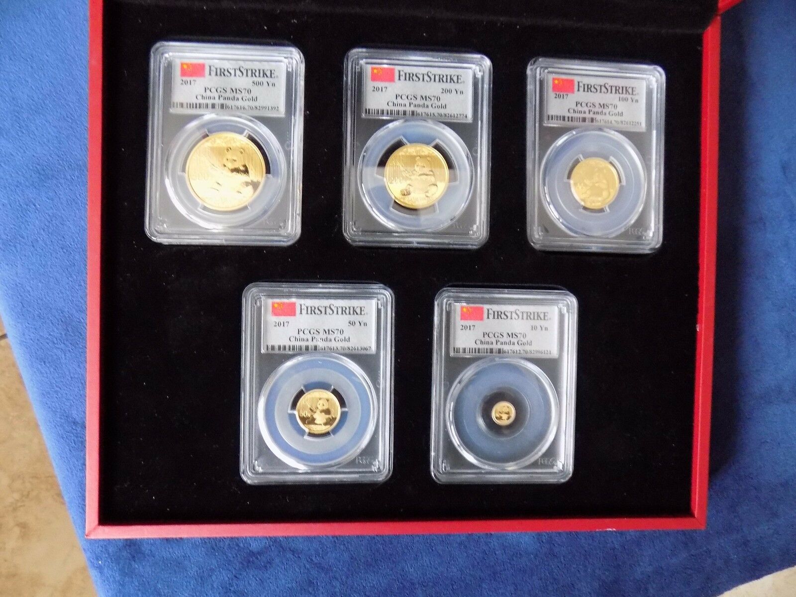 2017 CHINA 999 GOLD PANDA PRESTIGE 5 COINS SET PCGS MS 70 FIRST STRIKE mint box - Fresh Stock Dated February 2026