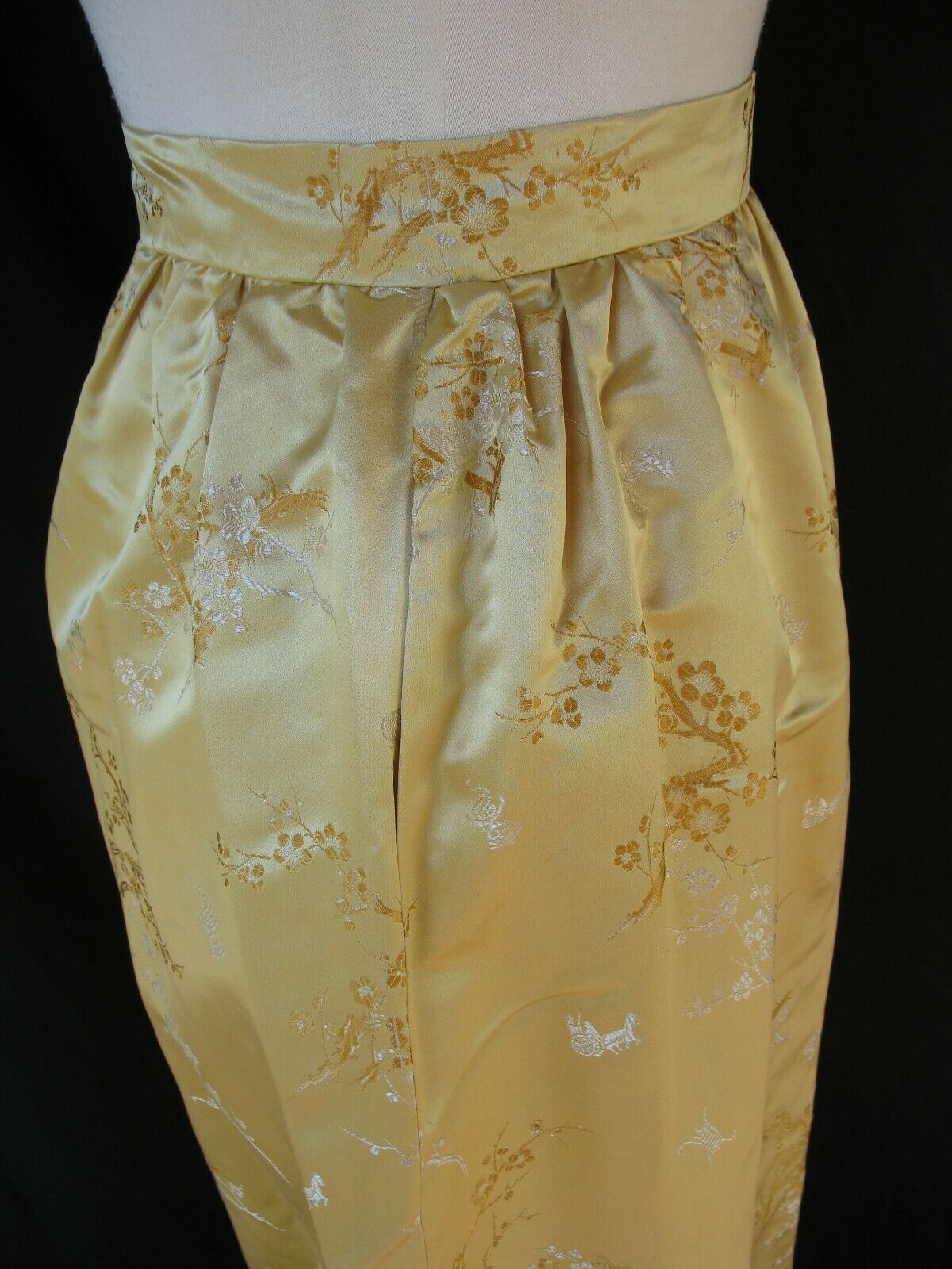 VINTAGE 60'S 100% SILK SATIN BROCADE A LINE MAXI SKIRT METAL ZIPPER SMALL - Fresh Stock Dated March 2026