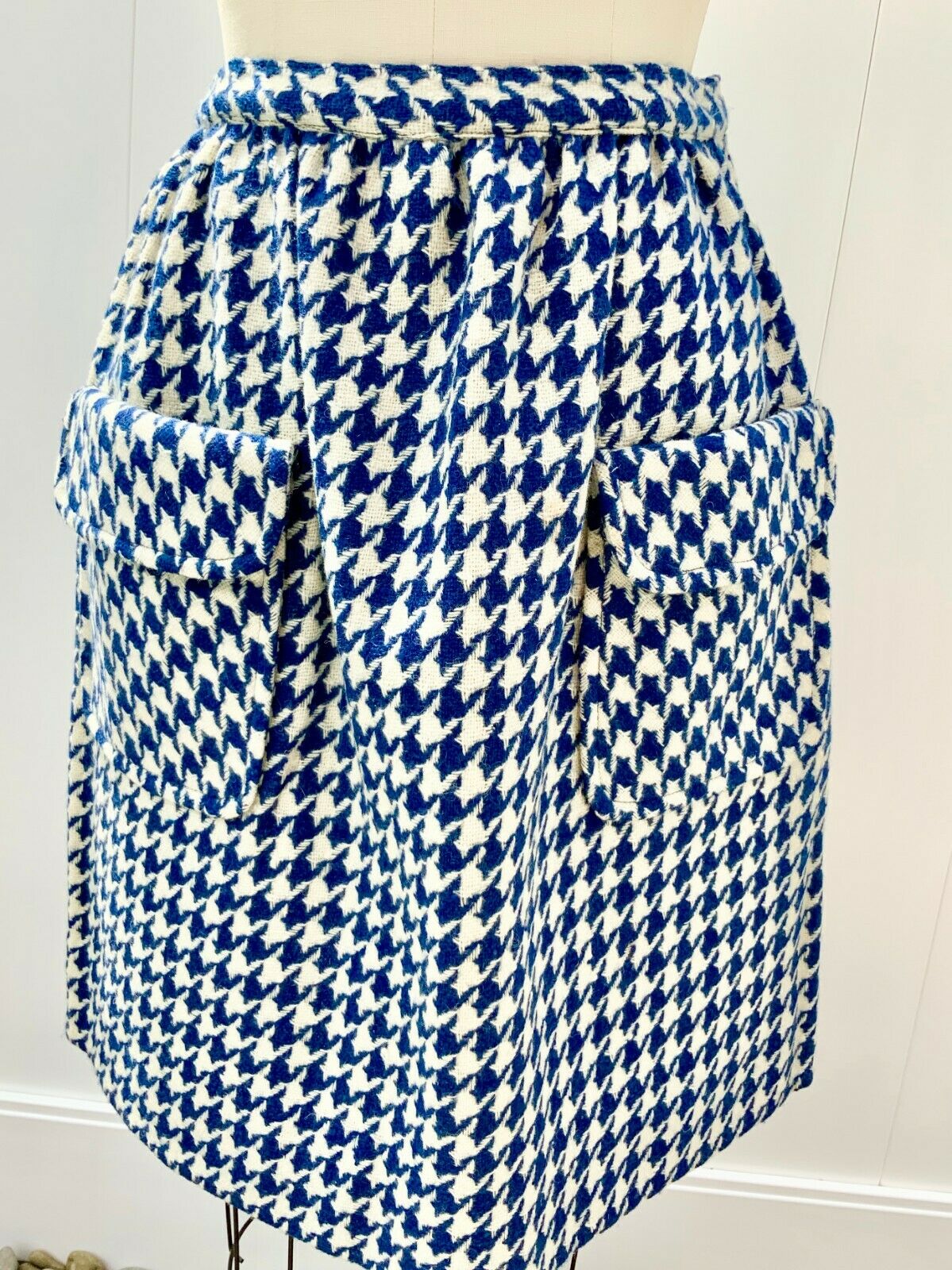 Sloat Women’s Small Wool Skirt Navy White Herringbone Vintage 1960S - Fresh Stock Dated February 2026