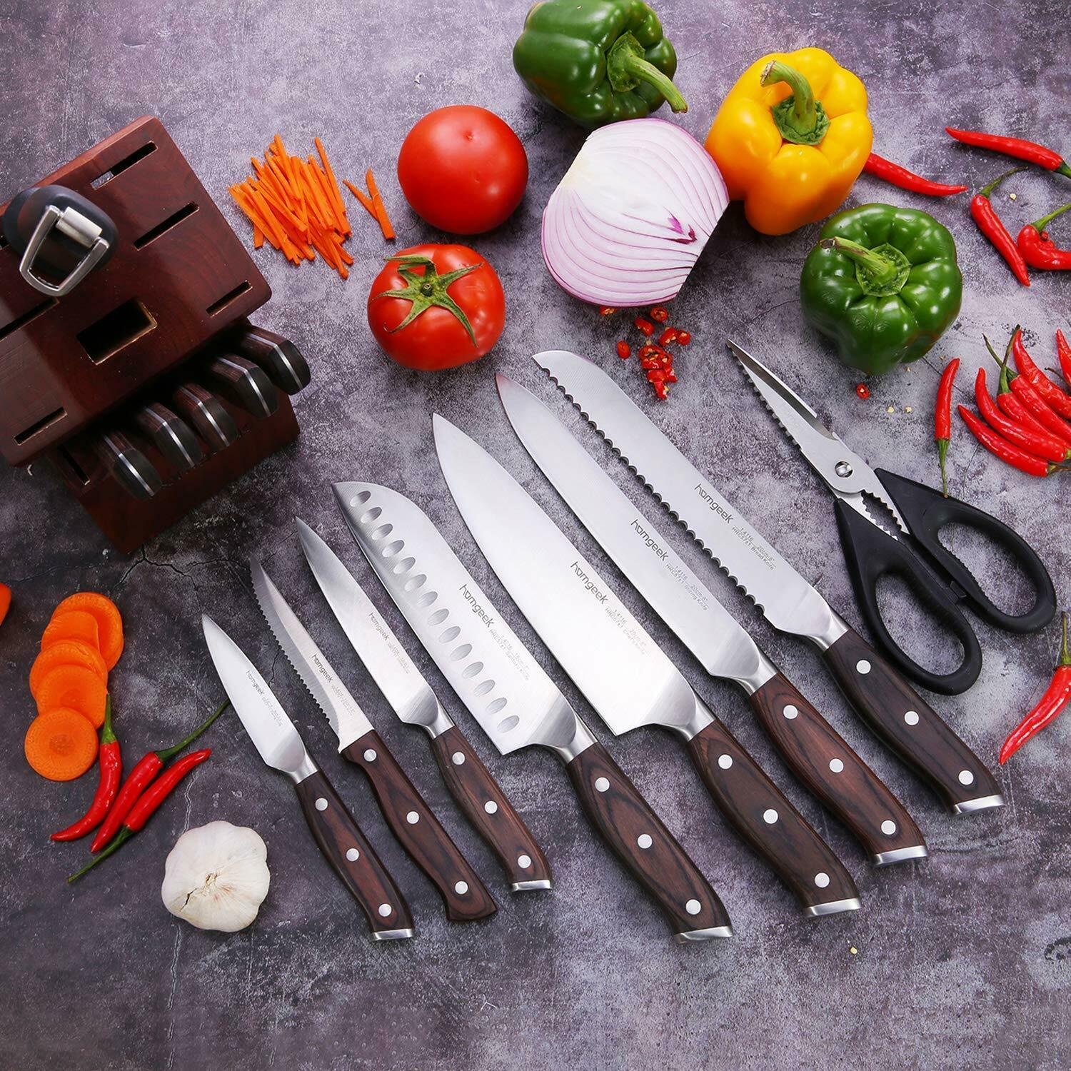 Knife Set, 15-Piece Kitchen Knife Set with Block Wooden, Manual Sharpening - Fresh Stock Dated December 2025