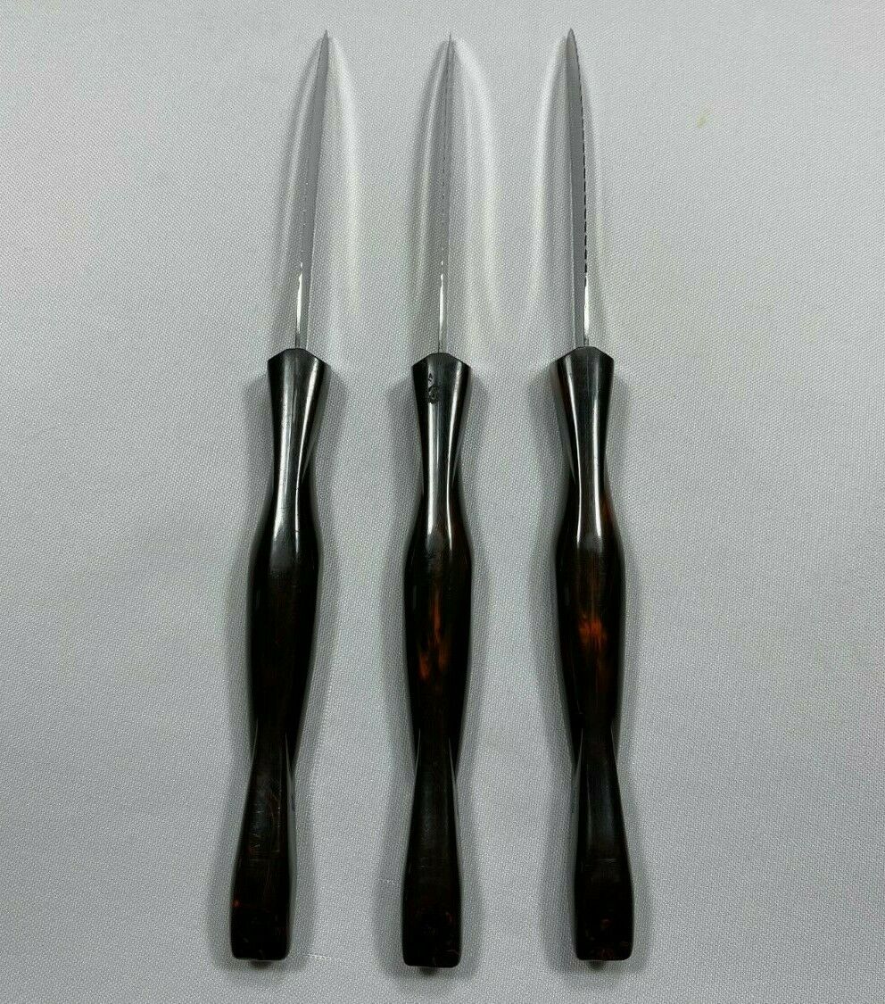 VTG Cutco Table Steak Knives set of 3 #1759 D82 Dark Brown Orange Marbling - Fresh Stock Dated December 2025