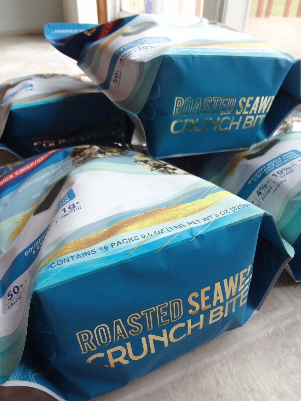 SEAFIRE (Lot of 5) Roasted Seaweed Crunch Bites Rice Crisp/Sesame 16pk each - Fresh Stock Dated February 2026