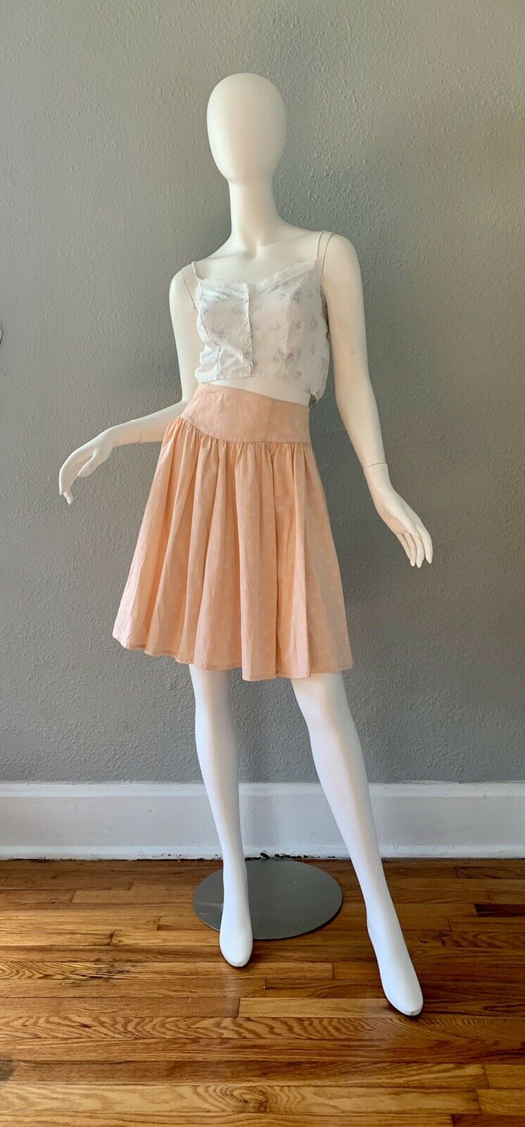 Vintage 80s Pink Floral Retro Cotton High Waist Western Full Sweep Mini Skirt S - Fresh Stock Dated March 2026