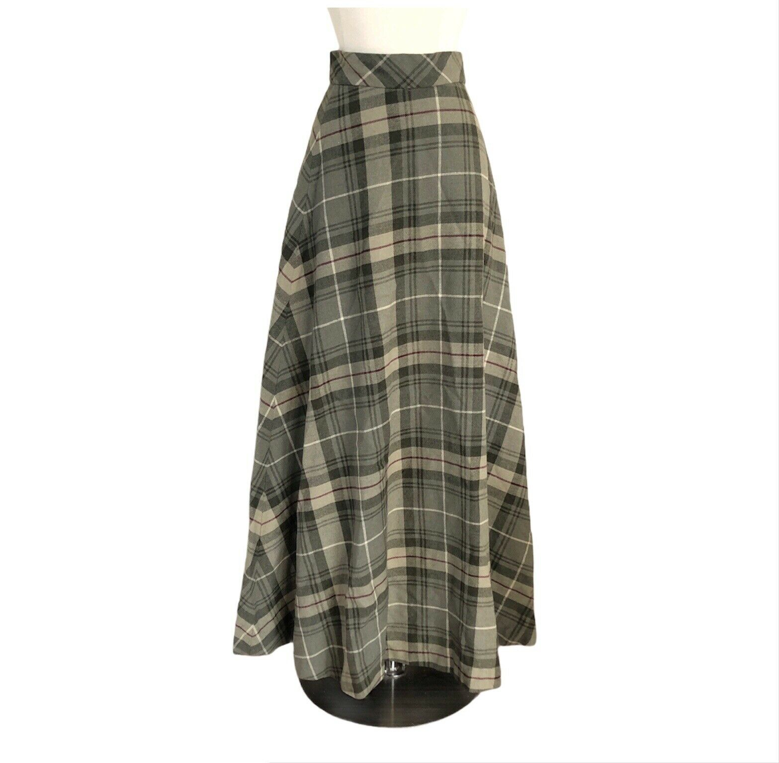 Vintage 60s 70s Long Green Plaid Skirt High Waisted Tartan Cottagecore Maxi MF&C - Fresh Stock Dated March 2026