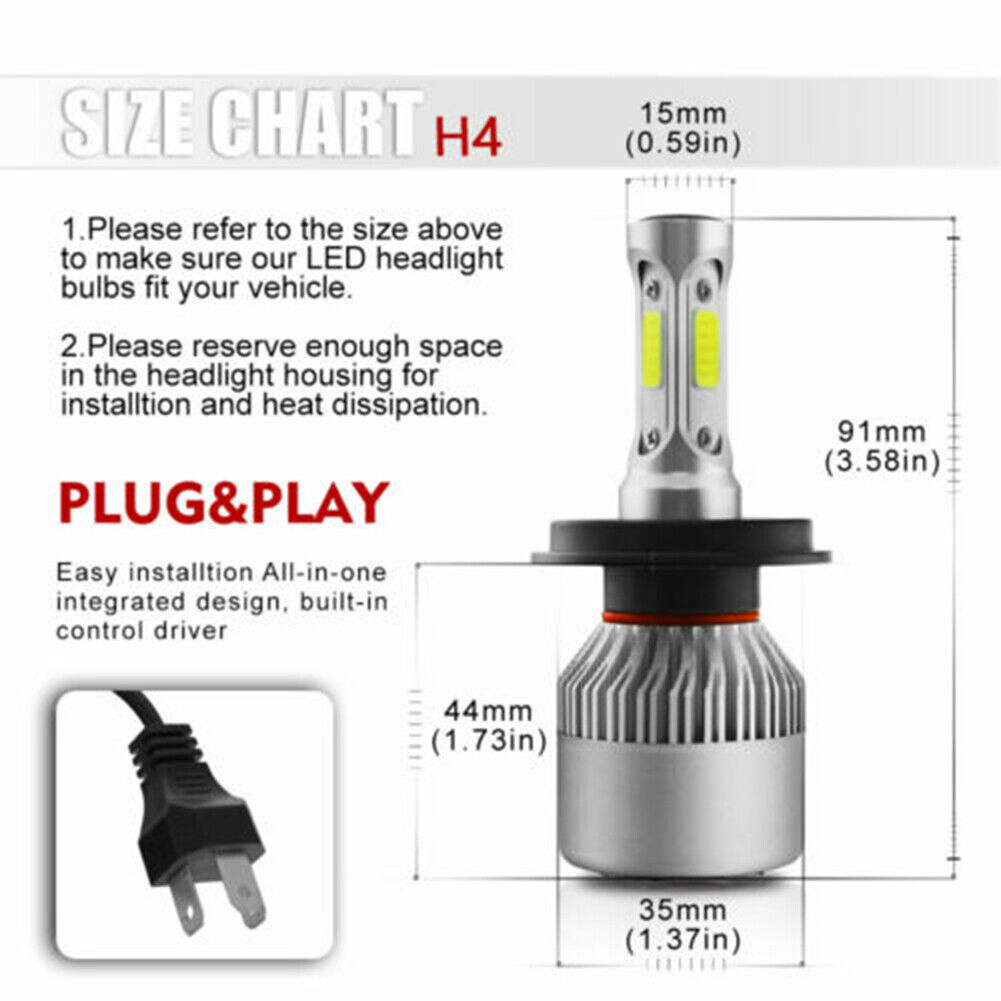 H4 9003 HB2 270000LM CSP LED Bulb HID Hi/Low Beam Motorcycle Headlight 6000Kv - Fresh Stock Dated February 2026