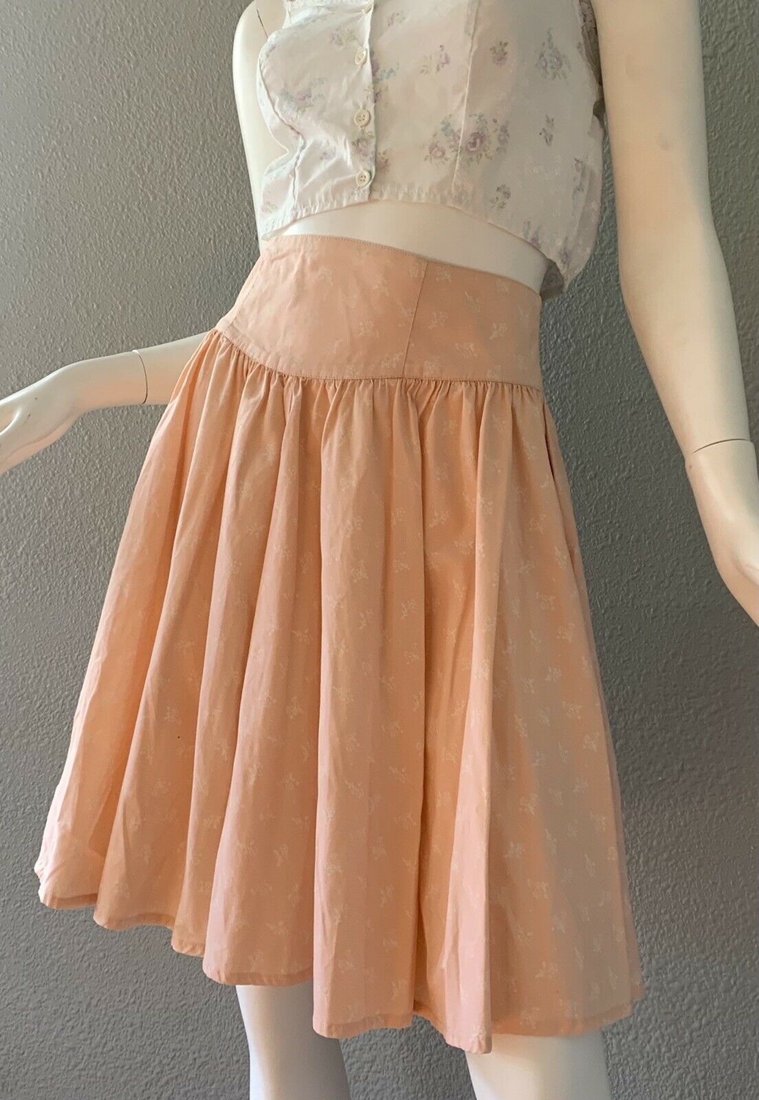 Vintage 80s Pink Floral Retro Cotton High Waist Western Full Sweep Mini Skirt S - Fresh Stock Dated March 2026