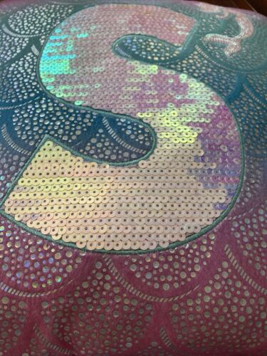 Justice Foil Mermaid Pillow Room Decor Blue Pink INITIAL 