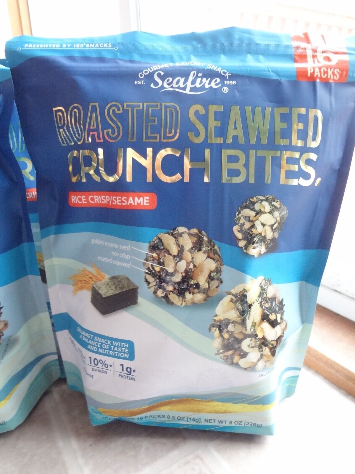 SEAFIRE (Lot of 5) Roasted Seaweed Crunch Bites Rice Crisp/Sesame 16pk each - Fresh Stock Dated February 2026