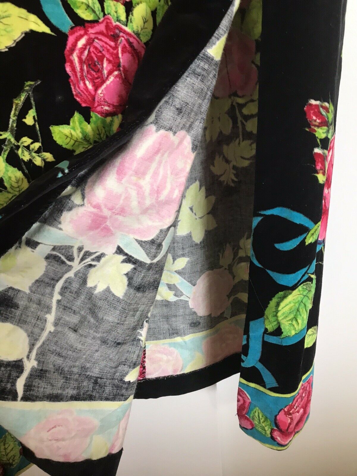 Vintage Mr. Dino Long Black Velvet Skirt Black Pink Roses 60's 70's Floor Length - Fresh Stock Dated February 2026