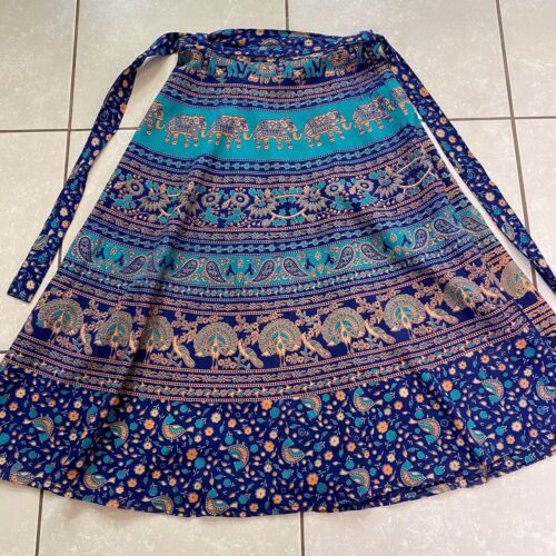 VTG 70s Cotton Indian Block Print Maxi Wrap Skirt Hippie One Size Sarong Gypsy - Fresh Stock Dated February 2026