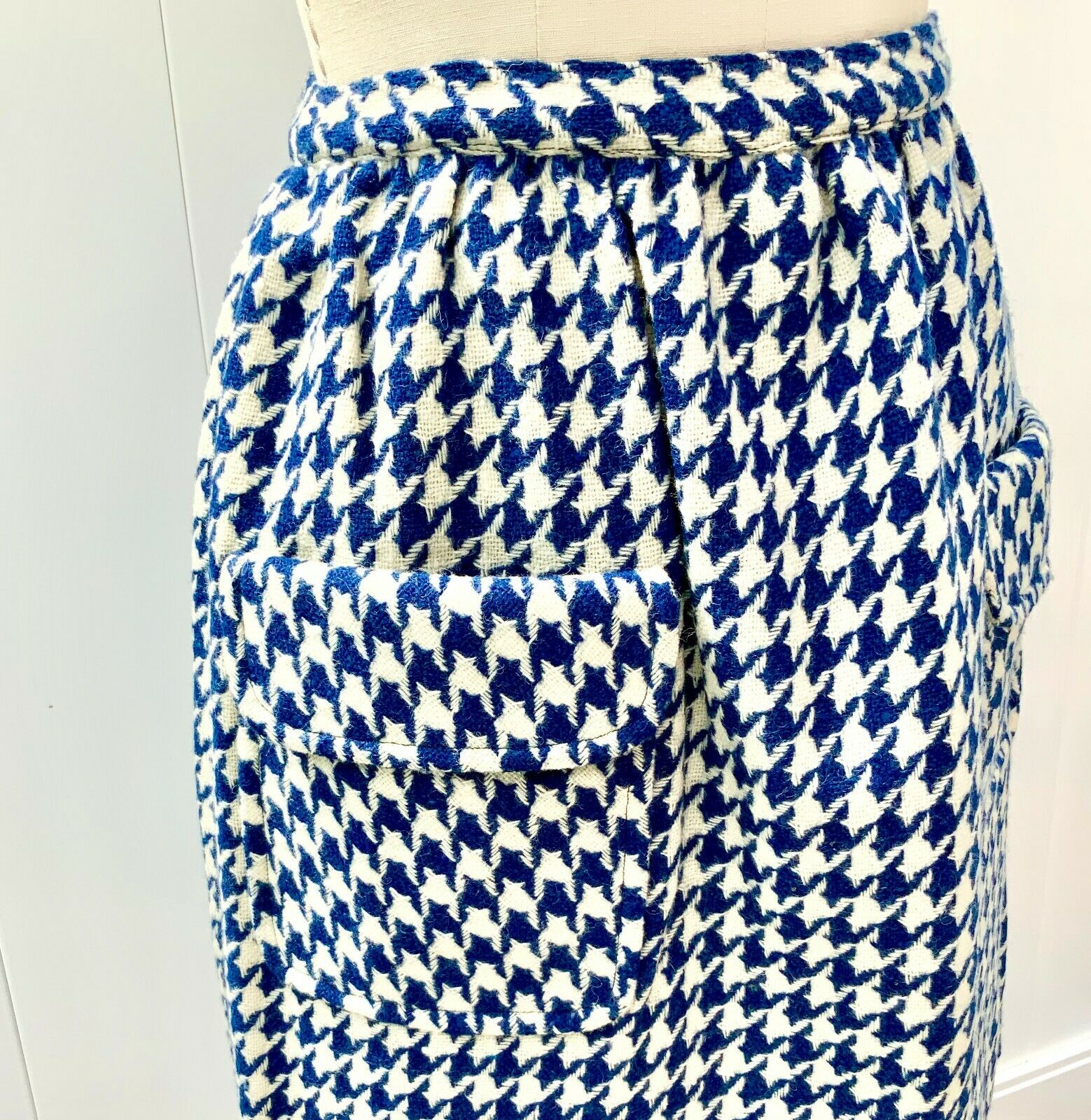 Sloat Women’s Small Wool Skirt Navy White Herringbone Vintage 1960S - Fresh Stock Dated February 2026