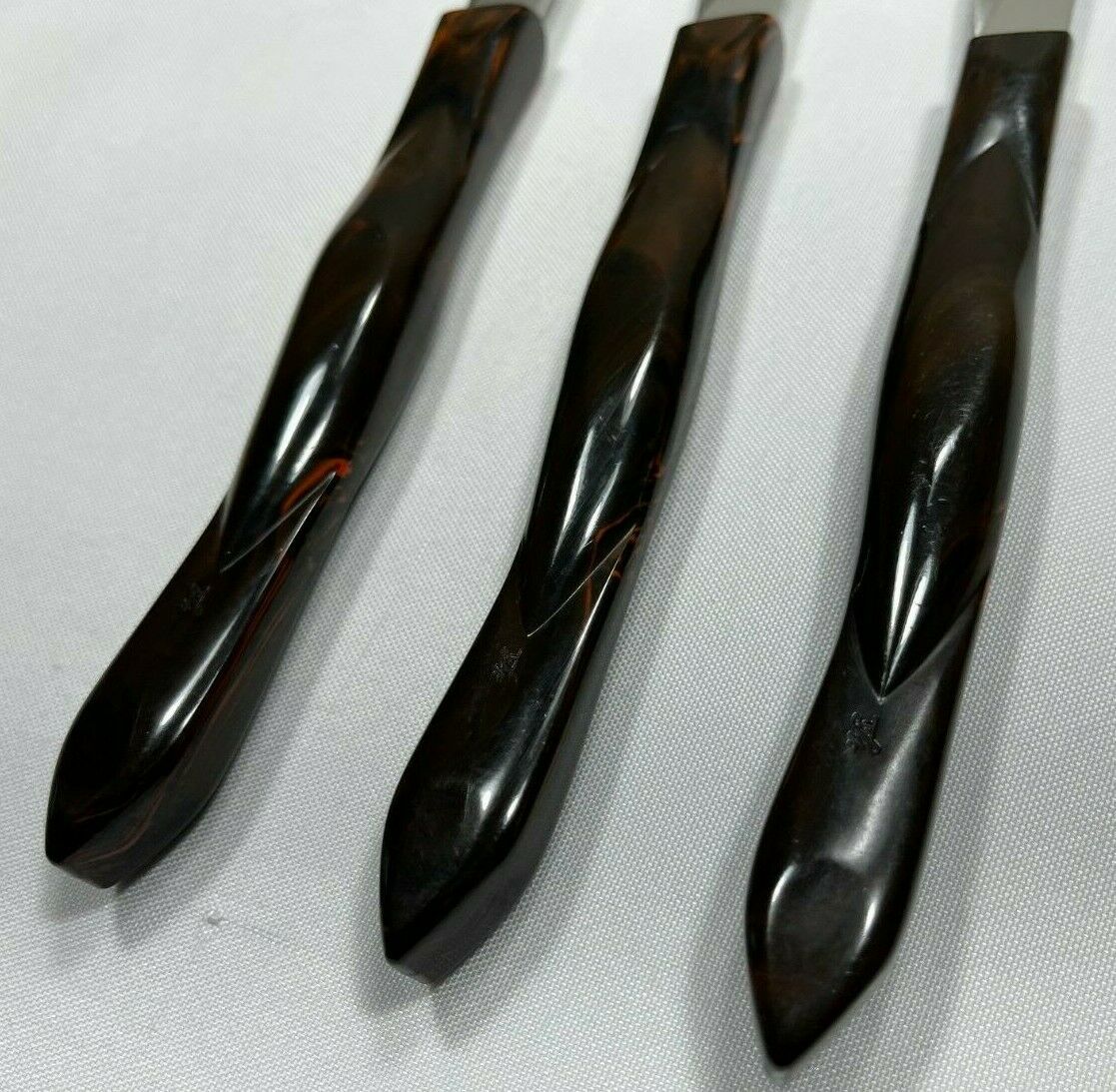 VTG Cutco Table Steak Knives set of 3 #1759 D82 Dark Brown Orange Marbling - Fresh Stock Dated December 2025