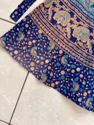 VTG 70s Cotton Indian Block Print Maxi Wrap Skirt Hippie One Size Sarong Gypsy - Fresh Stock Dated February 2026