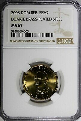 Dominican Republic 2008 1 Peso NGC MS67 Juan Pablo Duarte TOP GRADED KM#80.2(3) - Fresh Stock Dated February 2026