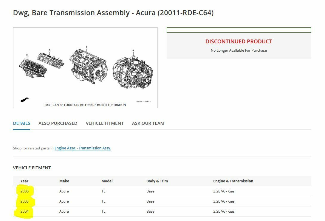 Genuine 2004 2005 2006 Acura TL Manual transmission J32A3 MT MT6 LSD TL Dynamic - Fresh Stock Dated February 2026